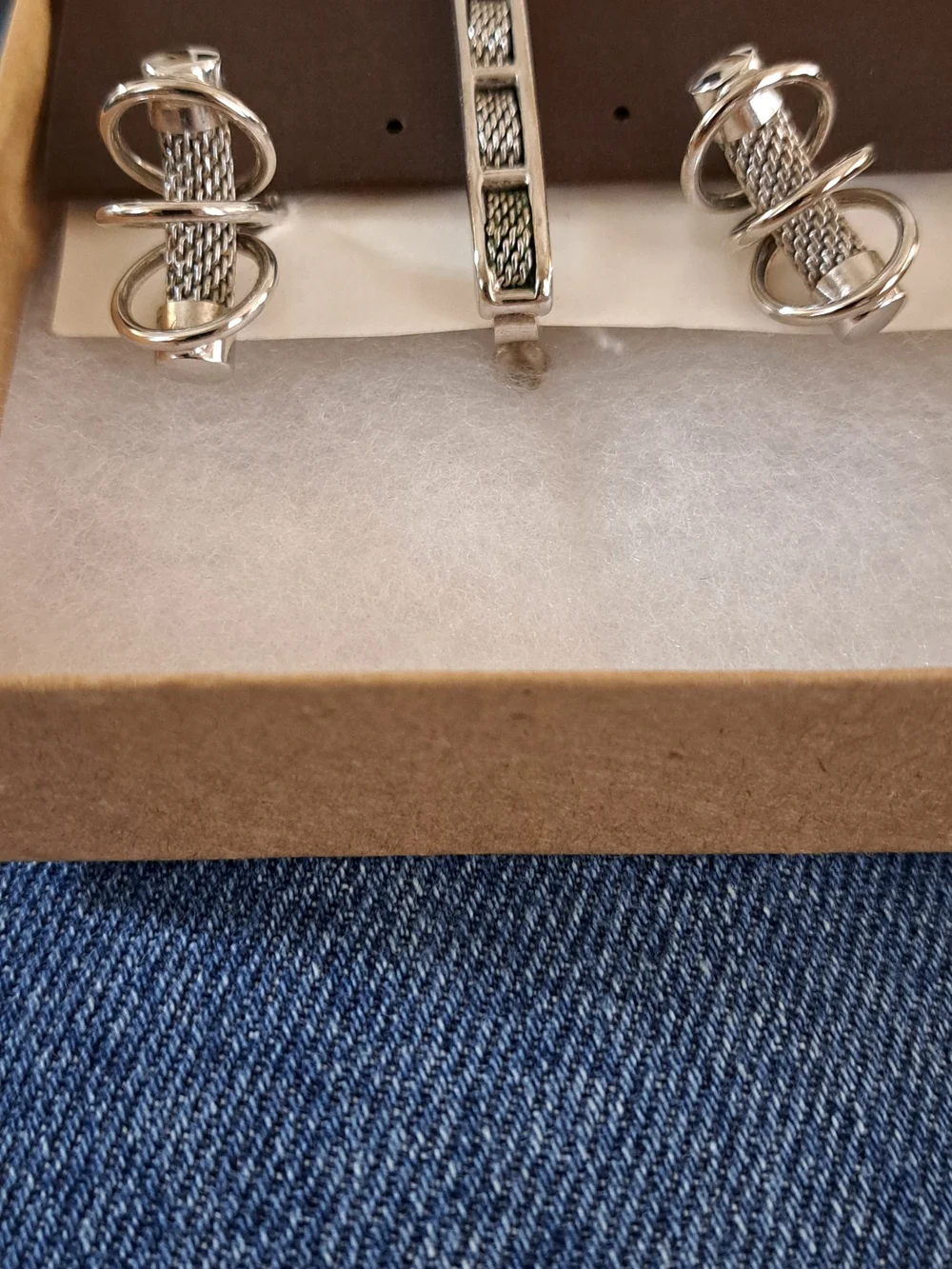 Swank Men's Silver Mesh Cufflink and Tie Bar Set